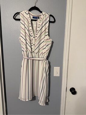 Apt. 9 White Sleeveless Striped Shirt Dress - Navy, Pink & Green